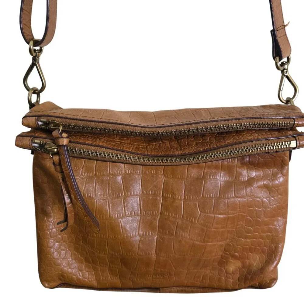 Margot New York Mickey Collection Brown Croc Embossed Hobo Bag Genuine Leather